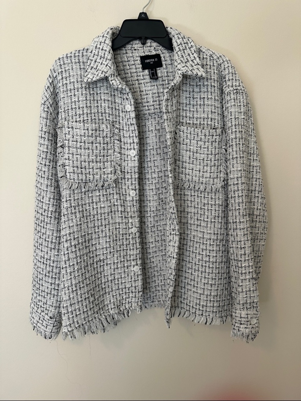 Forever 21 Black & White Tweed Shacket with Frayed Hem